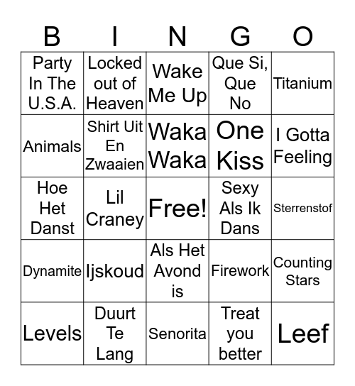 Muziek Bingo Card