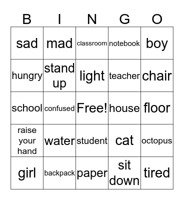 English Words II Bingo Card