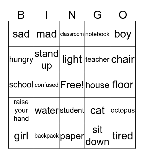 English Words II Bingo Card