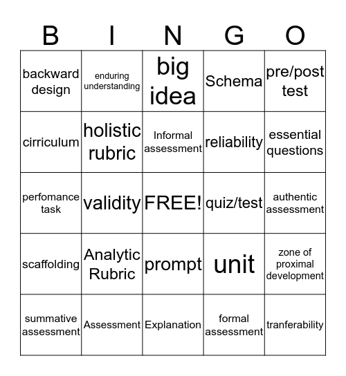 Vocabulary Bingo Card