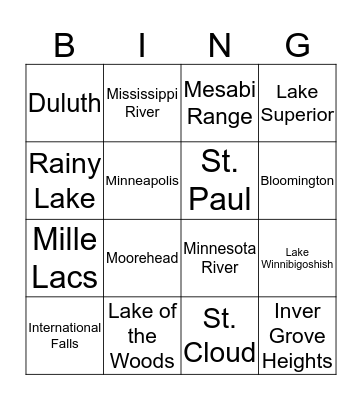 Minnesota Geography Bingo Card