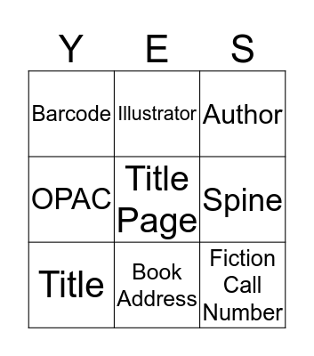 Book Parts Bingo Card