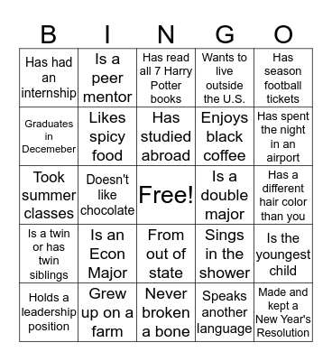 TBHS Social BINGO Card