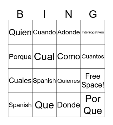 Interrogatives BINGO Card