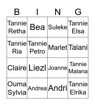 Anke kitchen tea Bingo Card