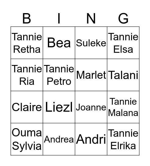 Anke kitchen tea Bingo Card