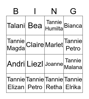 Anke kitchen tea Bingo Card