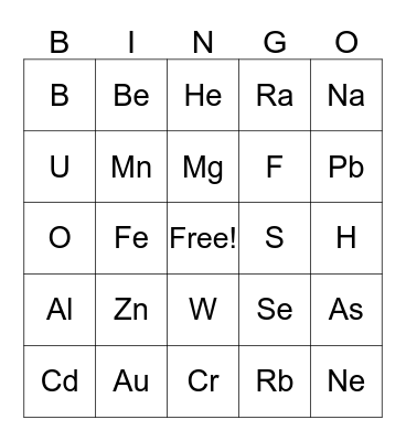 Periodic Table Bingo Card