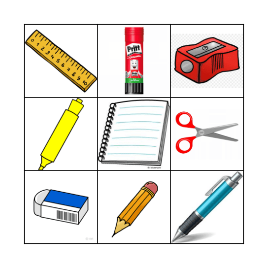 School Objects Bingo Card