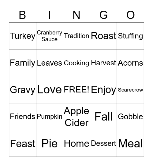 Thanksgiving  Bingo Card