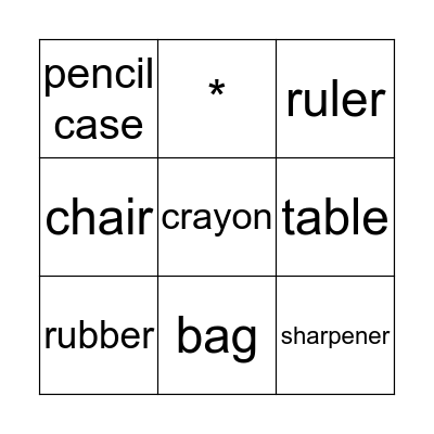classroom objects Bingo Card
