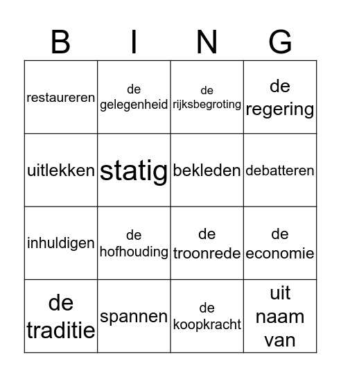 Prinsjesdag Bingo Card