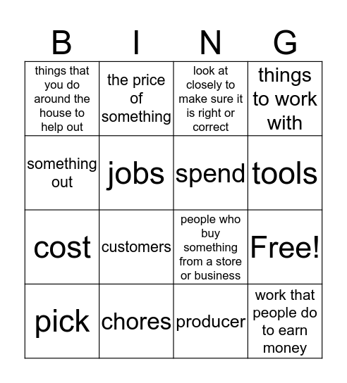 Families Working Together Bingo Card