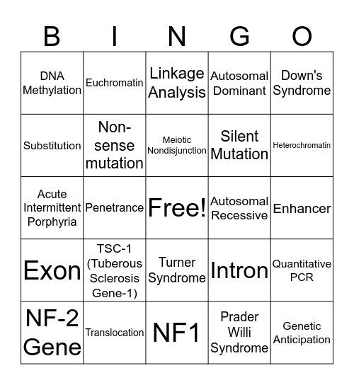 PRITE GENETICS Bingo Card