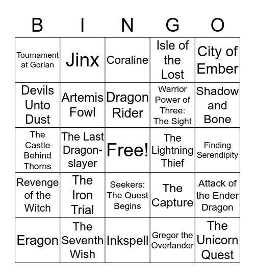 Fantasy Bingo Card