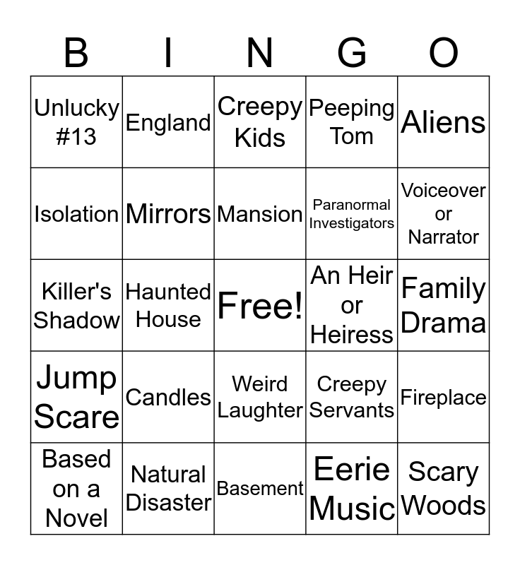 Horror Movie Bingo Card