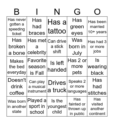 Find Someone Who... Bingo Card