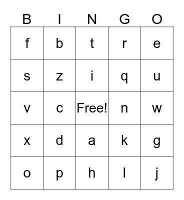 Alphabet Bingo Card
