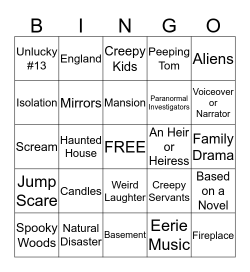 Horror Movie Bingo Card