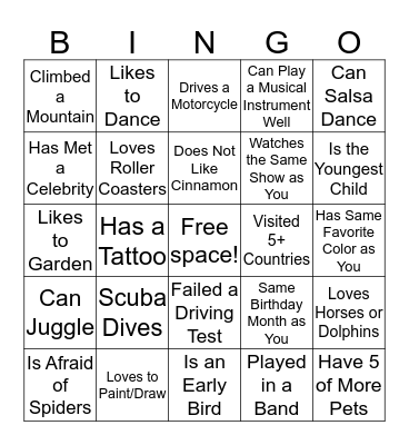 Get to Know You Bingo! Bingo Card