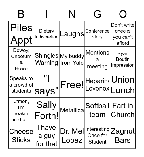 Schultz Bingo Card