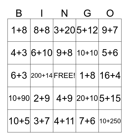 Spring Party Math Bingo Card