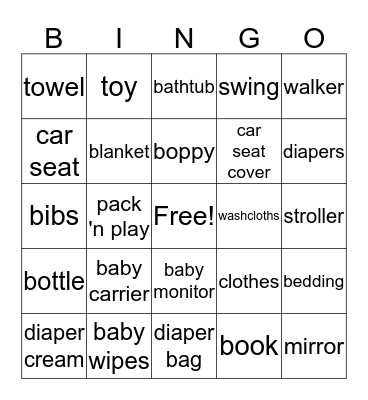 Baby Shower Bingo Card
