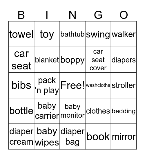 Baby Shower Bingo Card