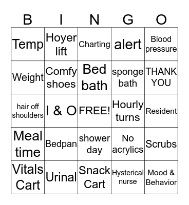 Nurse Aide Week Bingo Card