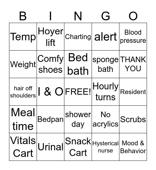 Nurse Aide Week Bingo Card