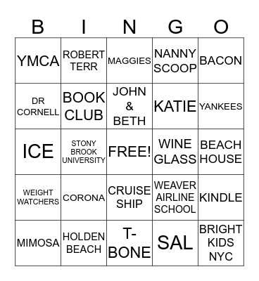 KATHIE'S 60TH BIG CHILL B-DAY WEEKEND Bingo Card