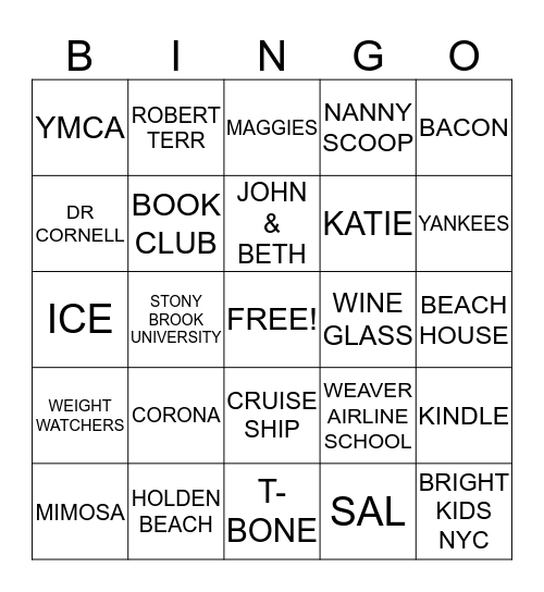 KATHIE'S 60TH BIG CHILL B-DAY WEEKEND Bingo Card