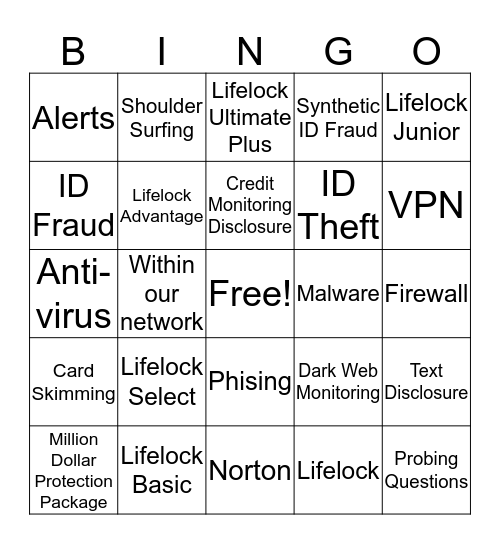 LifeLock Bingo! Bingo Card
