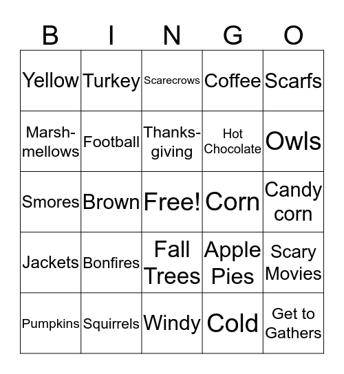 Fall Bingo Card