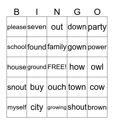 Lesson 25 OU, OW, and Words to Know Bingo Card