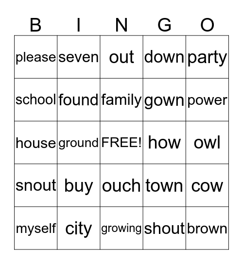 Lesson 25 OU, OW, and Words to Know Bingo Card