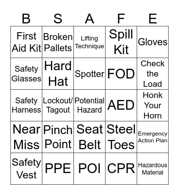 Safety Bingo Card
