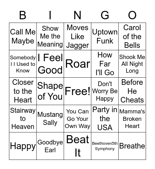 Musical Bingo Card