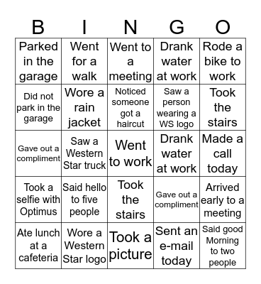 Week 1 - WS the Big Give team Bingo Card