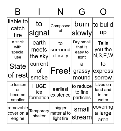 Hatchet 1-12 Bingo Card
