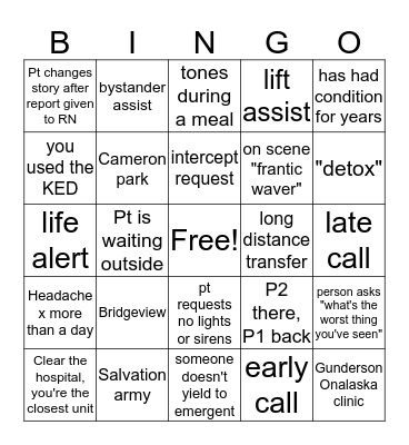 EMS Bingo Card