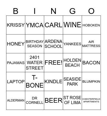 KATHIE'S 60TH BIG CHILL B-DAY WEEKEND Bingo Card