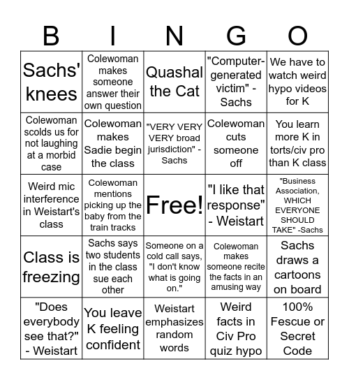 Section 2 Bingo Card