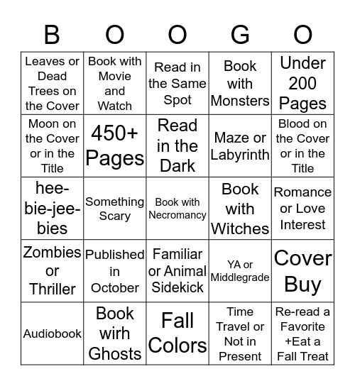 October 2019 Bingo Card