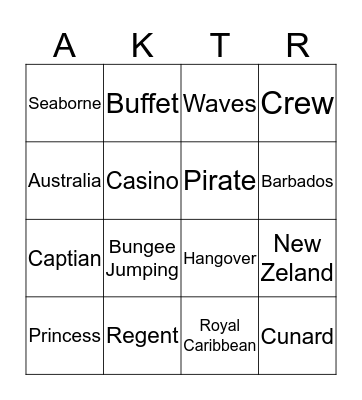 AKTR Cruise Bingo Card