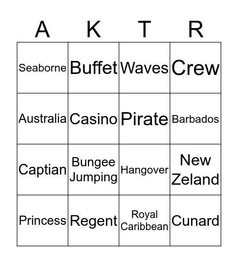 AKTR Cruise Bingo Card