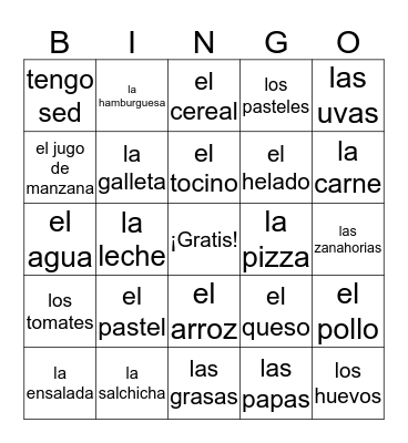 la comida  Bingo Card