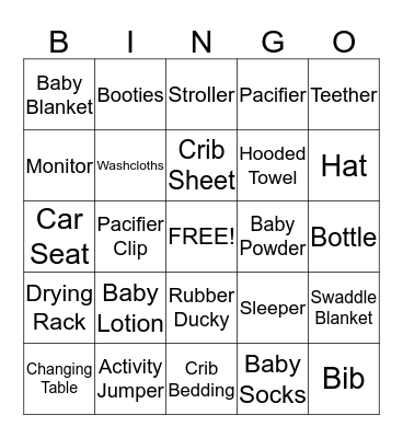 Baby Shower Bingo Card