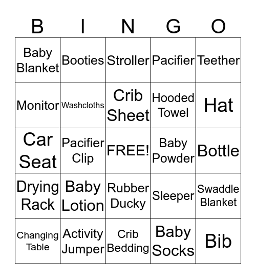 Baby Shower Bingo Card