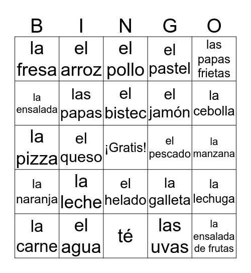 La Comida Bingo Card